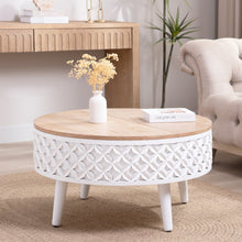 Load image into Gallery viewer, Round Coffee Table With Storage - White / Light Oak