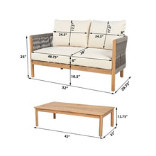 Load image into Gallery viewer, 2 Pieces Outdoor Acacia Furniture Set, Woven Rope Outdoor Patio Loveseat, 2 Seat Deep Seating Group With Cushions And Coffee Table For Porch - Teak / Gray / Beige