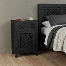 Load image into Gallery viewer, One Drawer Carved Floral Solid Wood Nightstand - Distressed Black