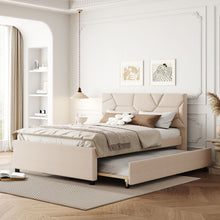 Load image into Gallery viewer, Upholstered Platform Bed With Brick Pattern Headboard And Twin Long Size Trundle
