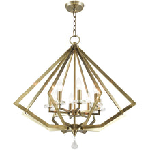 Load image into Gallery viewer, 28" Eight Light Dimmable Chandelier With Shades - Antiqued Brass