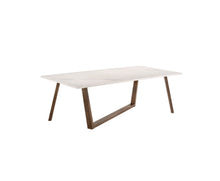 Load image into Gallery viewer, Faux Marble Solid Wood Trestle Base Dining Table - White / Brown
