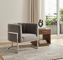 Load image into Gallery viewer, Glam Channel Tufted Velvet Accent Chair - Gray And Steel