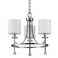 Load image into Gallery viewer, Candle Style Three Light Metal Dimmable Chandelier With White Shades - Silver / White