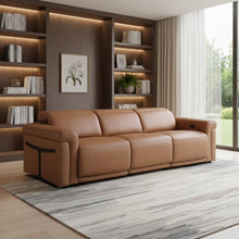 Load image into Gallery viewer, Top Grain Leather Reclining Metal USB Sofa (720358) - Chestnut