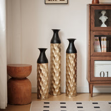 Load image into Gallery viewer, Floor Metal Vases (Set of 3) Gorgeous Home Decoration Large Glazed Metal Vases - Black / Gold