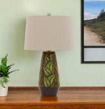 Load image into Gallery viewer, Ceramic Cylinder Table Lamp With Tan Empire Shade - Brown