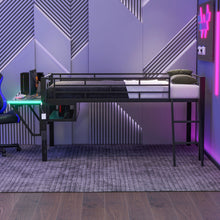 Load image into Gallery viewer, Modern Gaming Mid Loft Bed With Desk And LED Lights