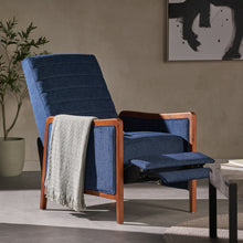 Load image into Gallery viewer, Mid Century Modern Fabric Channel Stitch Wood Pushback Recliner