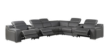 Load image into Gallery viewer, Italian Leather Power Reclining Curved Eight Piece Corner Sectional With Console - Gray