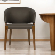 Load image into Gallery viewer, Upholstered Faux Leather Wing Back Dining Arm Chair - Brown / Gray