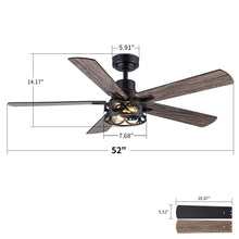 Load image into Gallery viewer, Ceiling Fan With Light, Dual‑Sided Matte Black & Wood Grain Blades - Black