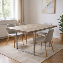 Load image into Gallery viewer, 59" Solid Wood And Metal Sled Base Dining Table - Taupe