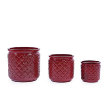 Load image into Gallery viewer, 3 Pieces Ceramic Flowerpot, Planter For Patio & Garden Or Windowsills - Bean Paste Red