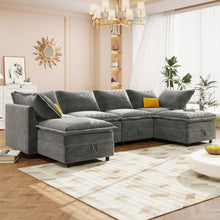 Load image into Gallery viewer, Versatile 6 Piece Modular Sofa Bed With Storage, Stylish Faux Double Layer Cushions, Comfortable & Durable Design, Perfect For Any Living Space