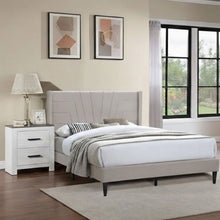 Load image into Gallery viewer, Eastern King Size Platform Bed, Upholstered Headboard - Light Brown