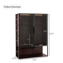 Load image into Gallery viewer, Modern Minimalist Tall Lighted Display Cabinet With Tempered Glass Door - Black / Dark Walnut