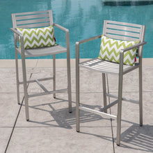 Load image into Gallery viewer, Outdoor Aluminum Rust Proof Barstools (Set of 2) - Silver