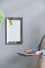 Load image into Gallery viewer, Antique Rectangle Mirror With Floral Accents, Mirrored Display Tray, Hanging Wall Mirror