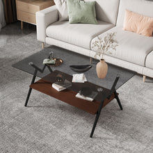 Load image into Gallery viewer, Rectangle Coffee Table With Tempered Glass Top And Shelf, Modern Table For Living Room
