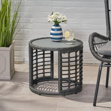 Load image into Gallery viewer, Achill - Outdoor Modern Boho Wicker Side Table With Glass Top - Gray