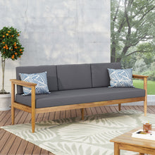Load image into Gallery viewer, Outdoor 3 Seater Sofa With Cushion And Teak Acacia Wood - Dark Gray