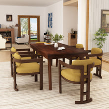 Load image into Gallery viewer, 7 Piece Elegant Dining Set With Upholstered Wood Dining Chairs - Yellow / Walnut / Rich Mahogany