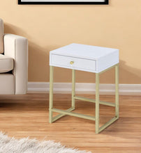 Load image into Gallery viewer, Solid Wood End Table With Drawer - Gold And White
