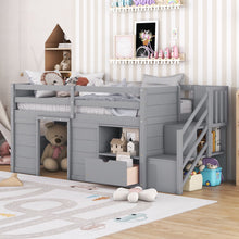 Load image into Gallery viewer, Low Loft Bed With Stair, Drawer, And Shelf