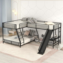 Load image into Gallery viewer, L-Shaped Twin Over Full Bunk Bed With Twin Loft, Built In Desk And Slide - Black