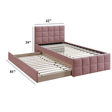 Load image into Gallery viewer, Contemporary Style Bed With Trundle Upholstered Headboard And Footboard Grid Pattern