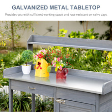 Load image into Gallery viewer, Outsunny - Outdoor Potting Bench Table, Garden Work Station With Storage Cabinet, Open Shelf And Steel Tabletop - Gray