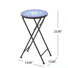 Load image into Gallery viewer, Outdoor Folding Accent Table With Glass Top And Iron Frame - White / Blue
