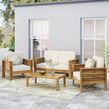 Load image into Gallery viewer, Acacia Wood Loveseat And Coffee Table Set With Cushions