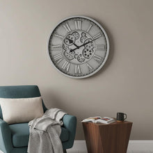 Load image into Gallery viewer, Silent Skeleton Exposed Gear Round Wall Clock - Silver / Black