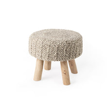 Load image into Gallery viewer, Wool Round Footstool - Taupe / Brown