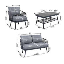 Load image into Gallery viewer, 4 Piece Outdoor Patio Furniture Set, Metal Chairs With Woven Rope U Shaped Backrest