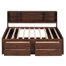 Load image into Gallery viewer, Full Size Captain Bed With Built In Storage Shelves, 4 Drawers And 2 Cabinets - Antique Brown