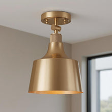 Load image into Gallery viewer, Shaded Metal Dimmable Flush Chandelier With Shades - Antiqued Brass
