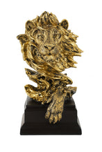Load image into Gallery viewer, Lion Hand Painted Tabletop Sculpture - Antiqued Gold
