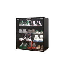 Load image into Gallery viewer, 4 Layers Shoe Cabinet With Glass Door And Glass Layer Shoes Display Cabinet With LED Light Bluetooth Control - Black