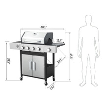 Load image into Gallery viewer, 4 Burner Propane Gas Bbq Grill With Side Burner, 46790Btu Output With Enameed Cast Iron Cooking Grids For Outdoor Barbecue, Stainless Steel - Black / Silver