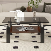Load image into Gallery viewer, Modern Rectangular Coffee Table With Tempered Transparent Glass Top And Storage Shelf