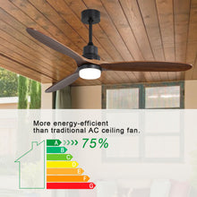 Load image into Gallery viewer, Ceiling Fan With Lights 3 Solid Wood Fan Blade Noiseless Reversible Motor Remote Control - Black