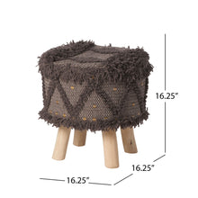 Load image into Gallery viewer, Roja - Handcrafted Wool & Cotton Foot Stool With Eucalyptus Wood Frame - Dark Brown