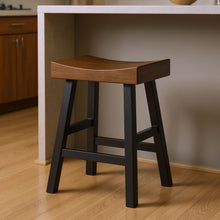 Load image into Gallery viewer, Solid Wood Backless Counter Height Bar Chair - Brown And Black