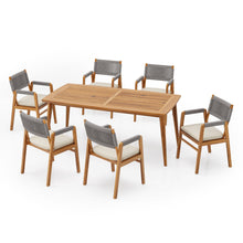 Load image into Gallery viewer, Outdoor 7 Piece Dining Set With Rope Woven Armchairs