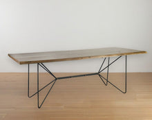 Load image into Gallery viewer, 84" Solid Wood And Metal Trestle Base Dining Table - Natural