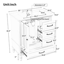 Load image into Gallery viewer, 30" Bathroom Vanity With Sink, 3 Drawers, Adjustable Feet