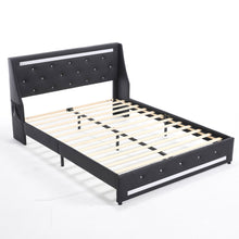 Load image into Gallery viewer, Wingback Upholstered Bed Frame With LED Lights, Charging Station